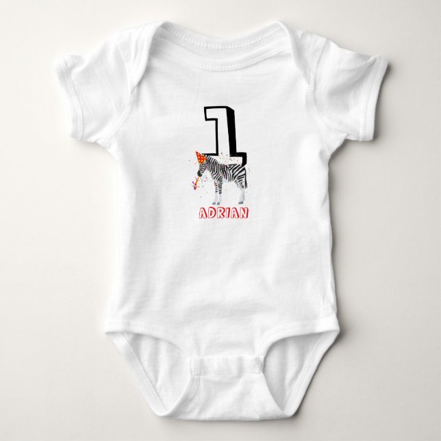 Zebra Partying - Animals Birthday Party Baby Age Baby Bodysuit (Front)