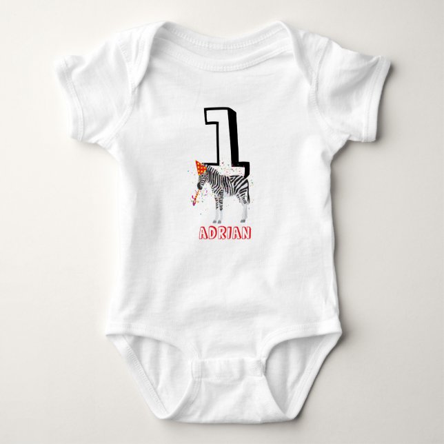 Zebra Partying - Animals Birthday Party Baby Age Bodysuit (Front)