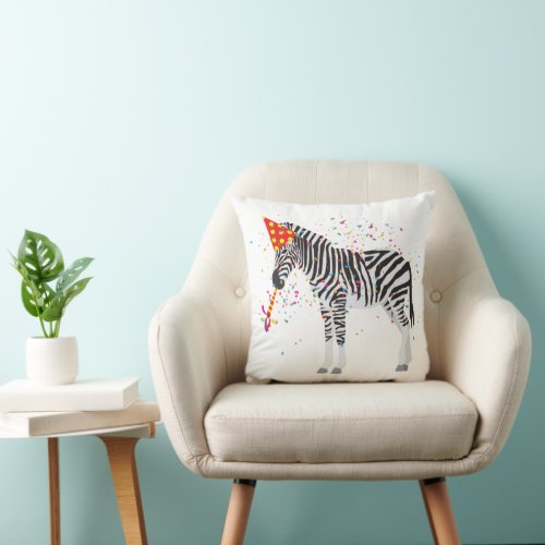 Zebra Partying _ Animals Having a Party Throw Pillow