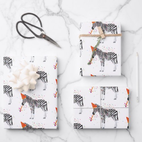 Zebra Partying _ Animals Having a Party Wrapping Paper Sheets