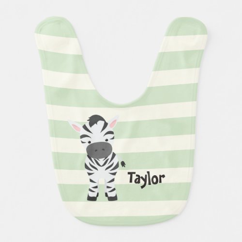 Zebra Pastel Green Stripes Baby Bib