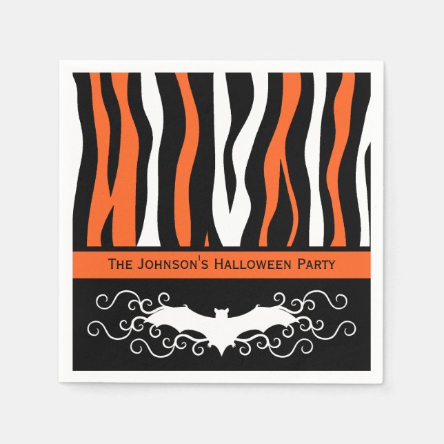 Zebra pattern and bat Halloween party Paper Napkins (Front)