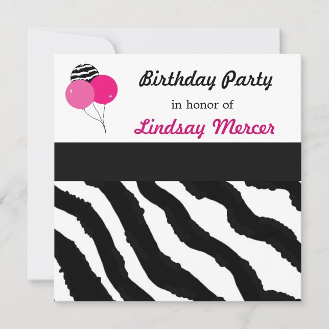 Zebra Pattern Birthday Invitation (Front)