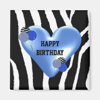 Zebra Pattern Birthday with Balloons Magnet