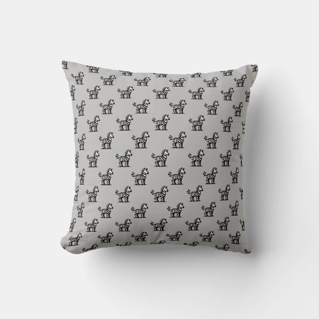 Zebra Pattern - Black on Light Gray Throw Pillow (Front)