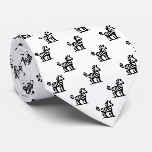 Zebra Pattern - Black on White Neck Tie