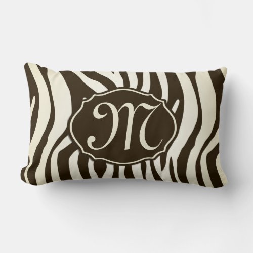 Zebra pattern brown cream monogram Throw Pillow