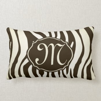 Zebra Pattern Brown Cream Monogram Throw Pillow by HomeDecoration at Zazzle