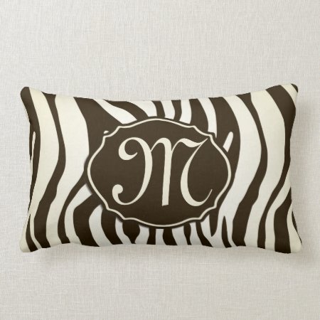 Zebra Pattern Brown Cream Monogram Throw Pillow