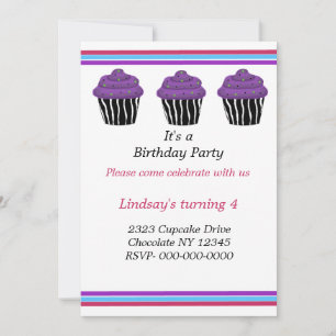 Zebra Pattern Cupcakes Birthday Party Invitation