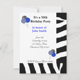 Zebra Pattern Fiftieth Birthday Invitation