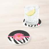Zebra Pattern Girly Pink Daisy Coaster (Side)