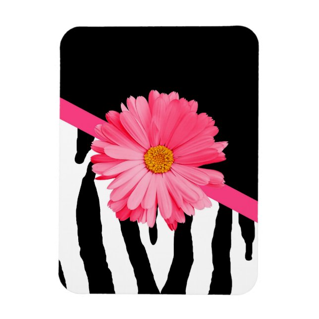 Zebra Pattern Girly Pink Daisy Magnet (Vertical)