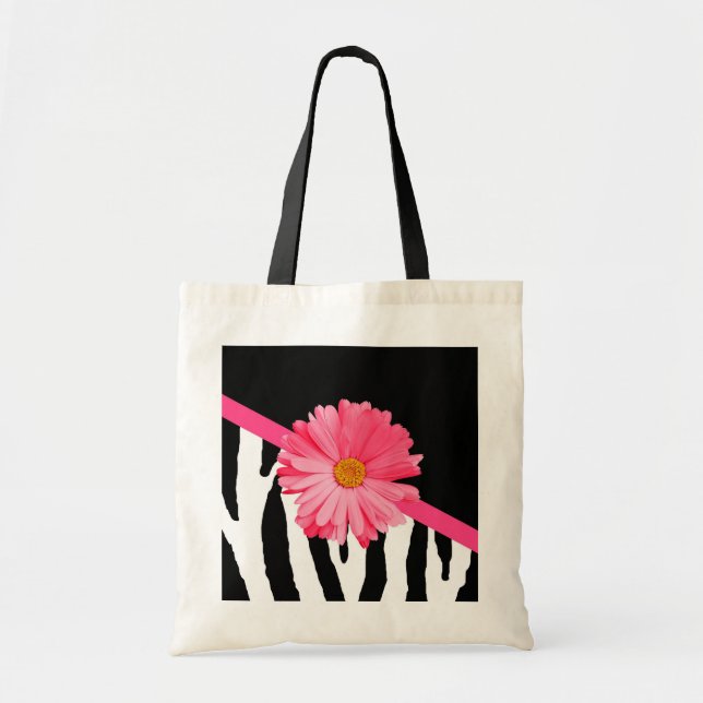 Zebra Pattern Girly Pink Daisy Tote Bag (Front)