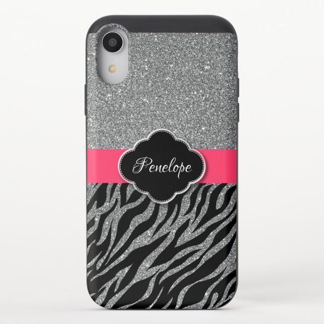 Zebra Pattern Girly Pink Glitter Sparkle Silver Uncommon iPhone Case (Back)