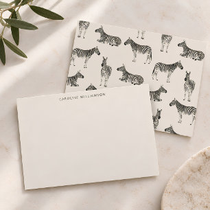 Zebra Pattern Illustrated Personalized Stationery Note Card