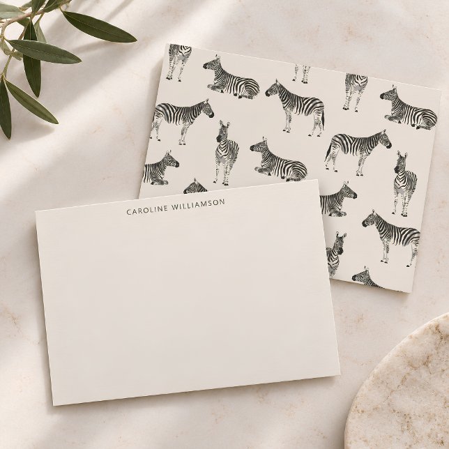 Zebra Pattern Illustrated Personalized Stationery Note Card (Creator Uploaded)