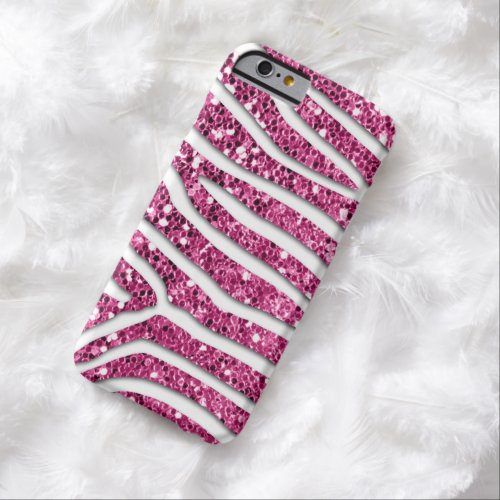 Zebra Pattern in Pink Glitter Look Barely There iPhone 6 Case