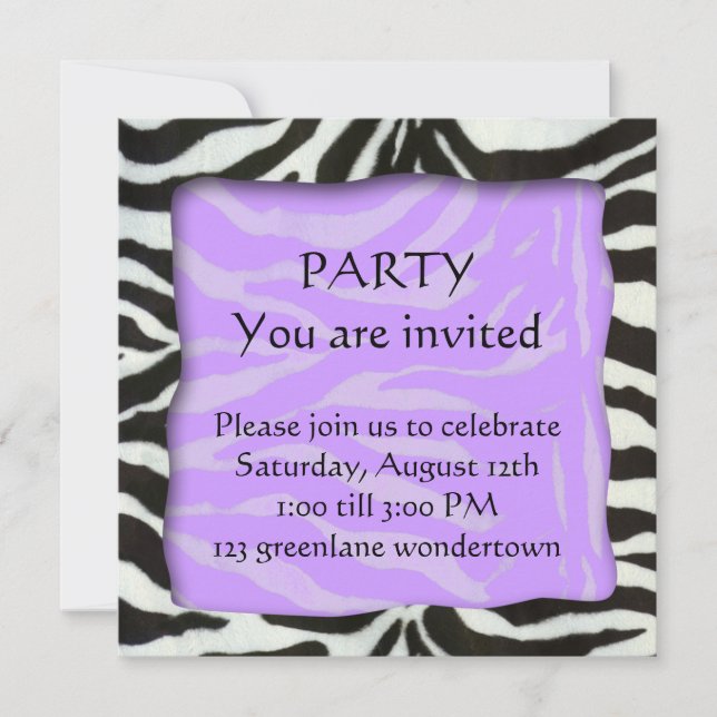 Zebra pattern, modern party invitation (Front)