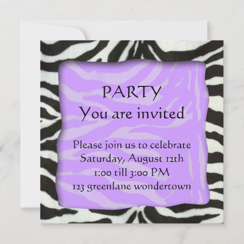 Zebra pattern, modern party invitation