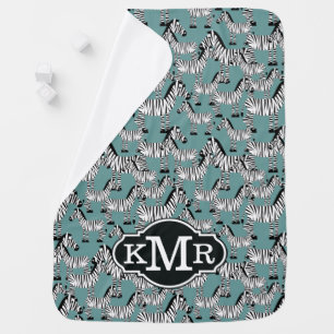 Zebra Pattern Monogram Stroller Blanket