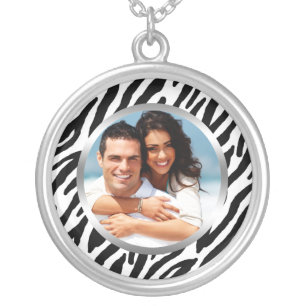 Zebra Pattern Photo Frame Silver Plated Necklace