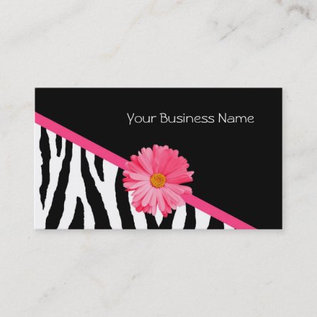 Zebra Pattern Pink Daisy Business Card