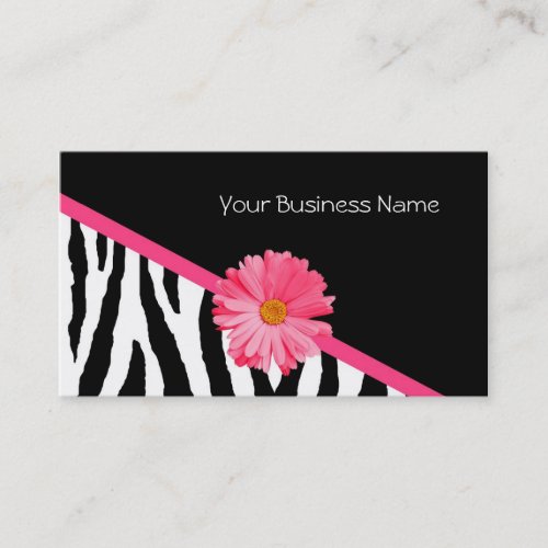 Zebra Pattern Pink Daisy Business Cards