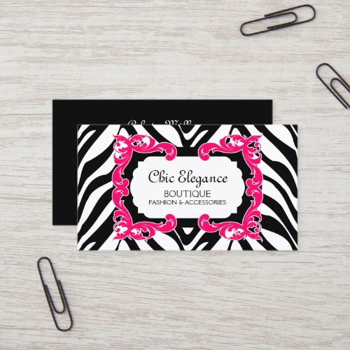 Zebra Pattern and Pink Flourish Business Card