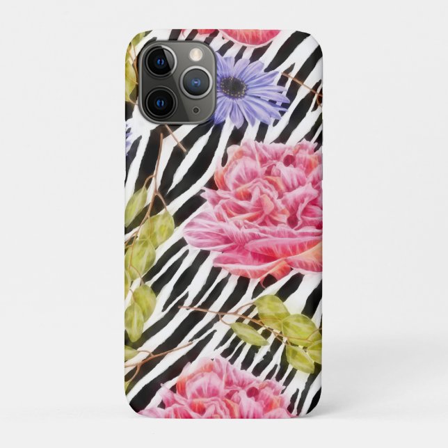 Zebra Pattern Pink Flowers and Stripes Case-Mate iPhone Case (Back)