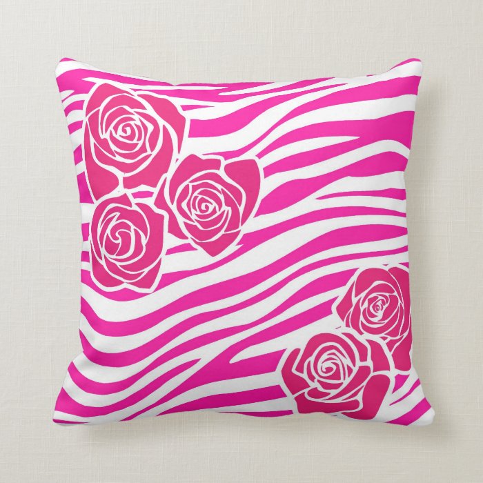 Zebra pattern + pink roses Pillow