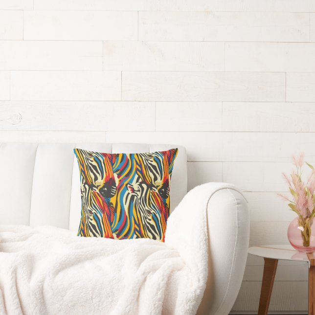 Zebra Pattern Rainbow Stripes Throw Pillow (Couch)
