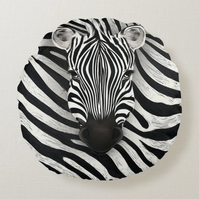 Zebra pattern round pillow (Front)