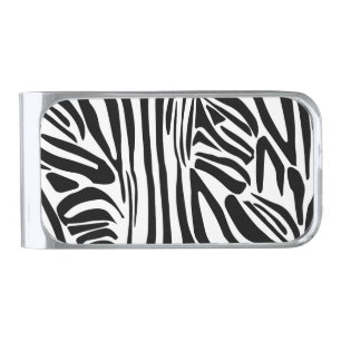 Zebra pattern silver finish money clip