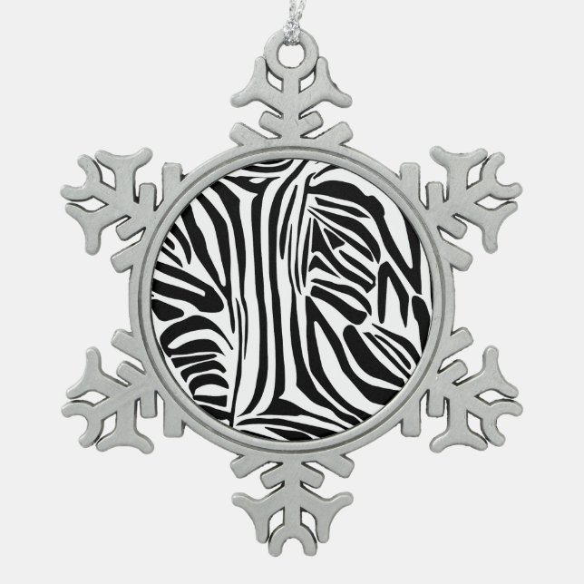 Zebra pattern snowflake pewter christmas ornament (Front)