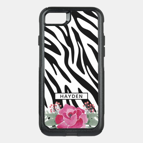 Zebra Pattern Stripes With Floral to Personalize OtterBox Commuter iPhone SE87 Case
