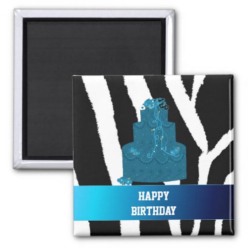 Zebra Pattern with Birthday Cake Magnet