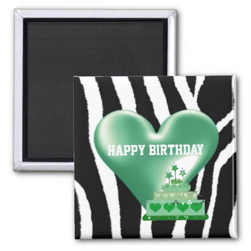 Zebra Pattern with Birthday Cake Magnet