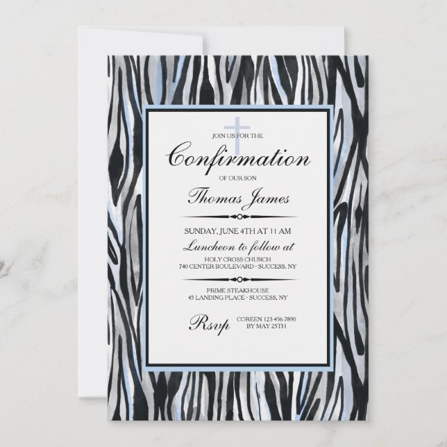 Zebra Pattern with Blue Invitation (Front)