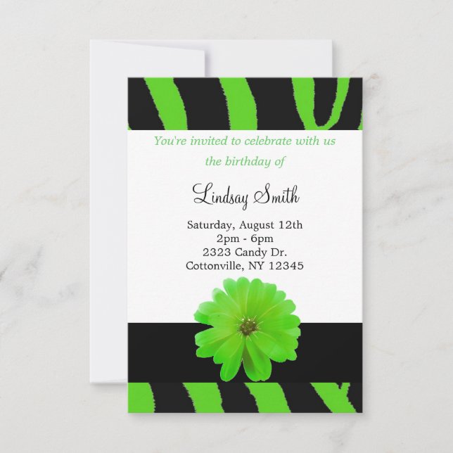 Zebra Pattern with Flower Birthday Invitation (Front)