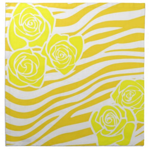 Zebra pattern  yellow roses cloth napkin