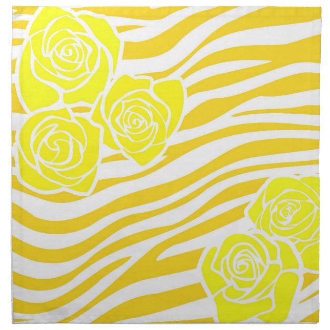 Zebra pattern + yellow roses cloth napkin (Front)