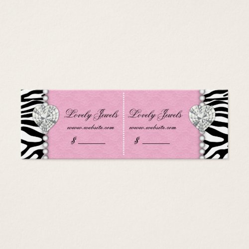 Zebra Pearl Lace Jewels Price Tag Pink Double Business Cards