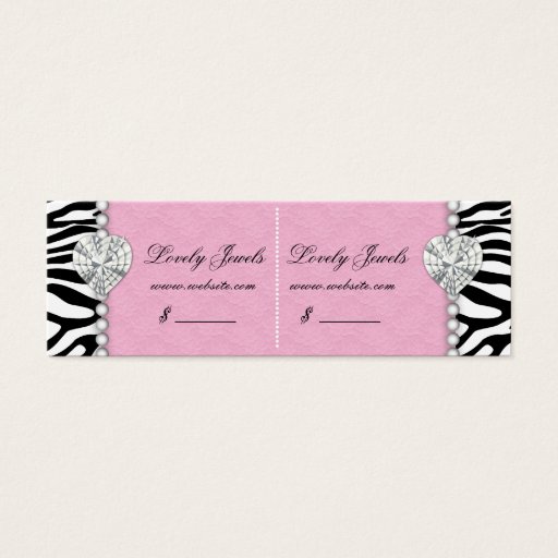 Customizable Zebra Pearl Lace Jewels Price Tag Pink Double Business Cards