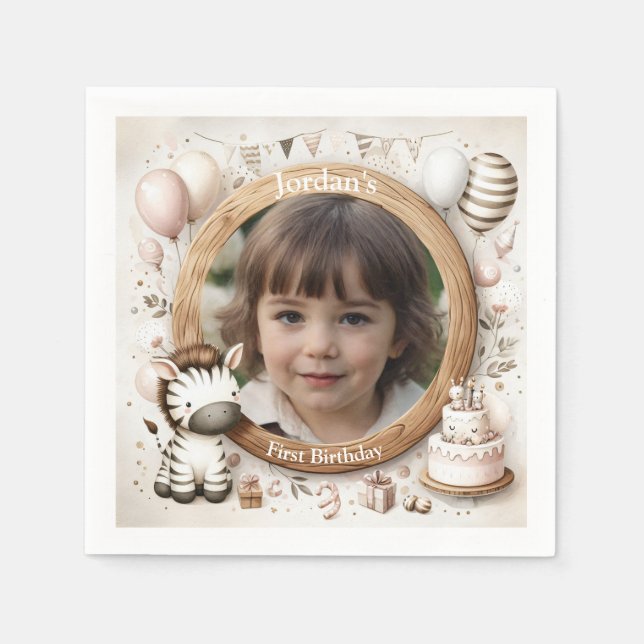 Zebra Photo Frame for Kids' Birthday Parties Napkins (Front)