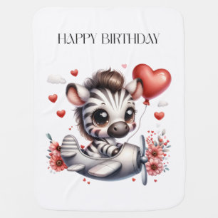 Zebra Pilot Birthday Baby Blanket