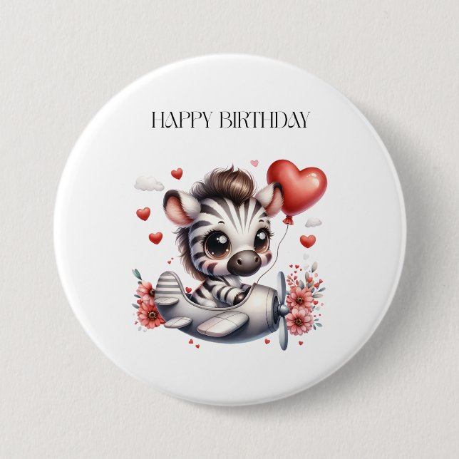Zebra Pilot Birthday Button (Front)