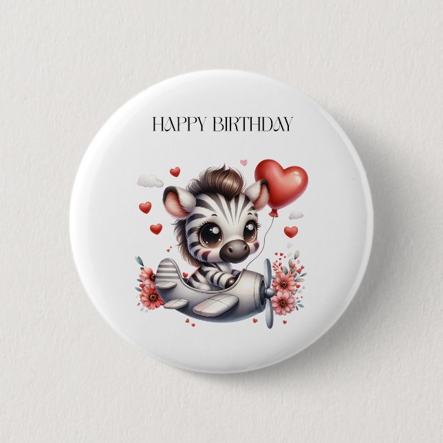 Zebra Pilot Birthday Button (Front)