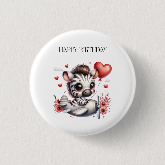 Zebra Pilot Birthday Button (Front)