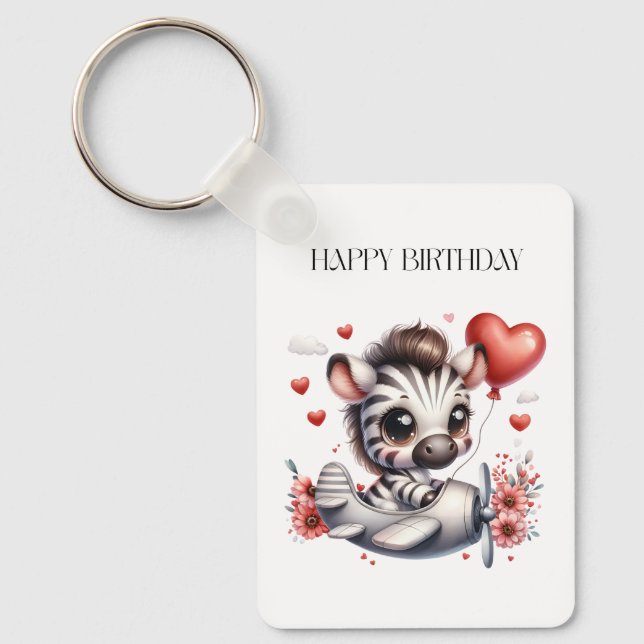 Zebra Pilot Birthday Keychain (Front)